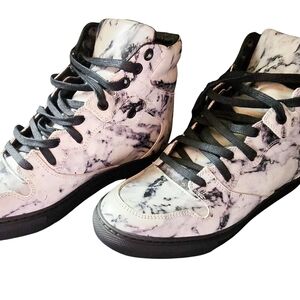 BALENCIAGA Marble Gray White Leather High Sneakers - SIZE 37 - US - 7